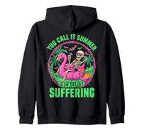 Suffering Summer Skeleton Flamingo Float Humor Zip Hoodie