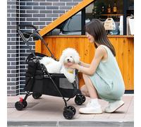 Sufficient Ventilation pet pram, Cat Carrier with Wheels 、Puppy's pet Stroller with seat Belt, Adjustable Canopy, Cup Holder and Storage Basket, Puppy's Baby Stroller. (Black)