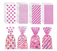 Suffolly 60 Pcs Polka Dot Sweet Cellophane Bags,Clear Plastic Candy Gift Bags,Self Sealing Party Favor Gift Candy Bag,Striped Candy Wrapping Bags for Valentine's Day Wedding Party Decorations Supplies