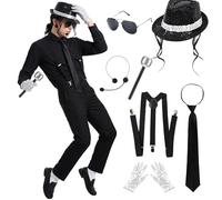 Suffolly 7 Pieces King Of Pop Musician 80s Set for Men (Black)