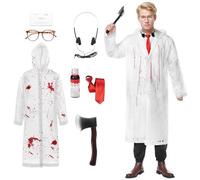 Suffolly Adults Psycho Costume 7pcs Halloween Costume Set American Psychology Character Cosplay Costumes Halloween Costumes Psycho Costumes for Men (Style B)