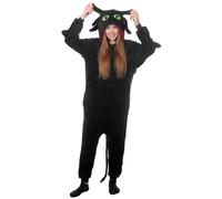 Suffolly Animal Costume One Piece Pyjamas for Women Men (UK, Alpha, S, Regular, Regular, Black)