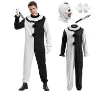 Suffolly Art Clown Costume for Adults,Halloween Art Clown Costume Jumpsuit,Halloween Night Killer Scary Terrifier Jumpsuit,The Joker Killer Movie Cosplay Carnival Party Adult Costume (Style A, S)