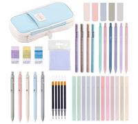 Suffolly Big Capacity Pen Case, 3 erasers 39 school supplies with pencil case, 12 highlighters, 5 gel pens, 6 pencils, school and office supplies stationery case (Blue)
