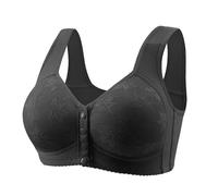 Suffolly Front Fastening Bras for Women,Daisy Lace Bras,Plus Size V-Neck Full Coverage Bra,Wireless Bra,Breathable Push Up Bralette Sports Tops (UK, Alpha, 3XL, Regular, Regular, Black)