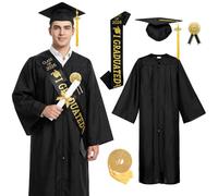 Suffolly Graduation Gown and Cap 2024 - Classic Graduation Cap and Gown with Hat, Sash, Rope for High School, University, Master's, Doctorate (Black, H54)