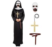 Suffolly Nun Costumes for Women Scary The Nun Halloween Costumes Women Mens Nun Costume With Scary Mask,Accessories Fancy Dress Halloween Costumes for Couples(Nun, XXL)