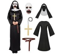 Suffolly Nun Costumes for Women Scary The Nun Halloween Costumes Women Mens Nun Costume With Scary Mask,Nun Accessories Fancy Dress Scary Halloween Costumes for Couples(Nun, S)