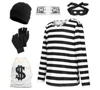 Suffolly Prisoner Costume Kids,Zombie Convict Costumes,Robber Costum Includes Top,Pant,Hat,Handcuffs Cops and Robbers Fancy Dress Burglar Costum,Halloween Costumes for Kids (Adult, L)