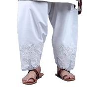 SUFIA FASHIONS Women’s Pakistani Indian White Lace Trouser Cotton Embroidery Shalwar Salwar Pant Elasticated with Strings SF104 (Numeric_10, Regular)