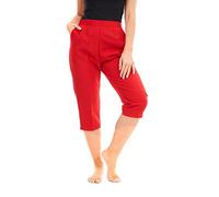 Sufiah New Womens Ladies Half Elasticated Waist 3/4 Three Quarter Cropped Trousers Pants Plus Size 10 12 14 16 18 20 22 24 (Red, 20)
