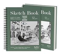 SuFly Sketch Pad for Drawing, 9"x12" Sketchbook 2 Pack 100 Sheets Each (68lb/100gsm) Spiral-Bound Acid Free Drawing Paper with Hard Cover for Graphite Pencil, Charcoal, Pastels, for Kids & Adults