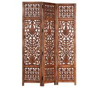 Sufrk Hand Carved 3-Panel Room Divider Brown 120x165 cm Solid Mango Wood,Panel Room Divider,Tall Folding Privacy Screen Wall Dividers,Portable Privacy Screen Freestanding Room Divider for Room Separat