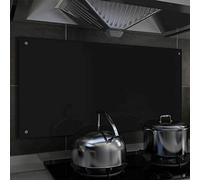 Sufrk Kitchen Backsplash Black 100x50 cm Tempered Glass,Tempered Glass Splashback for Kitchen,Toughened Glass Heat Resistant Splashbacks for Cookers - Pre-Drilled Holes with Fixing