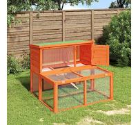 Sufrk Rabbit Hutch Brown 102x90x84.5 cm Solid Wood Pine-Bunny Cage Indoor with Run Space Rabbit House with Removable Tray & Waterproof Asphalt Roof for Outdoor