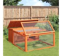 Sufrk Rabbit Hutch Brown 117.5x97x47.5 cm Solid Wood Pine-Bunny Cage Indoor with Run Space Rabbit House with Removable Tray & Waterproof Asphalt Roof for Outdoor