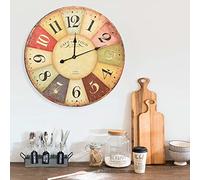 Sufrk Vintage Wall Clock Colourful 60 cm,Vintage Wall Clock, French Country Tuscan Style Wooden Clock Silent Non-Ticking Battery Operated Clock for Living Room Bedroom Kitchen Farmhouse Hotel Cafe