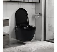 Sufrk Wall Hung Rimless Toilet with Bidet Function Ceramic Black,Modern Close Coupled Toilet,Bathrooms Toilets Back to Wall Ceramic Soft Closing Seat
