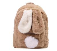 SUFUZEGA Kawaii Plush Patchwork Bunny Ear Pink Backpack Cute Fuzzy Fluffy Rabbit Daypack for Women Girl, Ckhaki, Classic