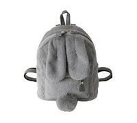 SUFUZEGA Kawaii Plush Patchwork Bunny Ear Pink Backpack Cute Fuzzy Fluffy Rabbit Daypack for Women Girl, Hgrey, Daypack Backpacks