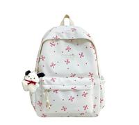 SUFUZEGA Women Kawaii Pastel Bow Print Backpack Cute Casual Daypack Harajuku Style Travel Bag with Plush Charm, Red, M, Bear, Y2k, Kawaii, Cute, Aesthetic