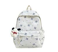 SUFUZEGA Women Kawaii Pastel Bow Print Backpack Cute Casual Daypack Harajuku Style Travel Bag with Plush Charm, Blue, M, Bear, Y2k, Kawaii, Cute, Aesthetic