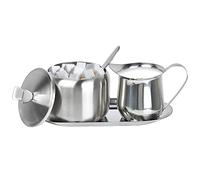 Sugar and Creamer Set, Coffee Serving Set, Stainless Steel Latte Milk Cup Cream Jug and Sugar Bowl with Lid and Spoon Tray Server for Coffee Tea Pepper Spices