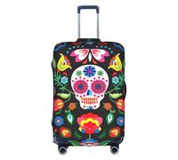 Sugar and Skulls and Flowers Luggage Cover Suitcase Trolley Case Protector Elastic Washable Anti Scratch Fit 18-32 Inch