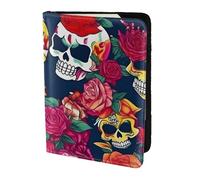 Sugar And Skulls And Flowers Print 5.5in Passport Travel Document Wallet Case Stylish Secure Men Women For Travelers, Black, One Size