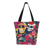 Sugar and Skulls and Flowers Print Comfortable Summer Shoulder Bag Canvas Tote Travel Beach Hiking Shopping Weekend