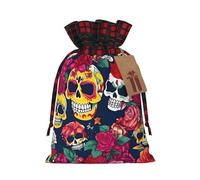 Sugar And Skulls And Flowers Print Drawstring Gift Reusable Bags Pouches Holiday Packaging Birthday Wedding Parties