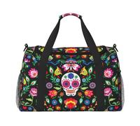 Sugar and Skulls and Flowers Print Duffel Bag for Travel Weekender Overnight Carry On Bag Women Men Gym Luggage Bag Carry on