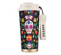 Sugar And Skulls And Flowers Print Insulated Coffee Mug, 316 Stainless Steel Vacuum Travel Cup, Keep Hot And Cold