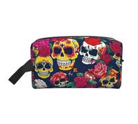 Sugar and Skulls and Flowers Print Large Capacity Travel Toiletry Bag Cosmetic Pouch Waterproof Lightweight Vacation