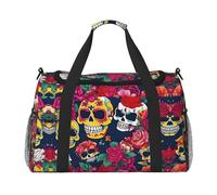 Sugar and Skulls and Flowers print Overnight Bags for Women and Men Shoulder Bag Carry On Bag for Traveling Travel Essentials, Black, One Size