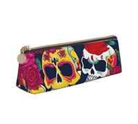 Sugar and Skulls and Flowers Print PVC Coin Purse Money Bag Makeup Case Pencil Pouch Zipper stationery case Women Men, White, One Size, Simple