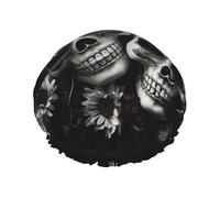 Sugar and Skulls and Flowers print Shower Cap for Women Double Layer Elastic Bath Cap for Home Spa Hotel and Hair Salon