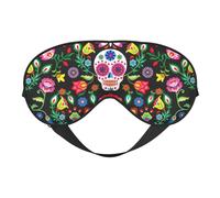 Sugar and Skulls and Flowers Print Soft Eye Mask Lightweight Sleep Aid Breathable Blackout Travel Nap Yoga Meditation