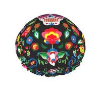 Sugar and Skulls and Flowers print Stylish Shower Cap Reusable Shower Cap Women Large Shower Cap for Braids Long Hair