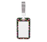 Sugar and Skulls and Flowers Printed Card Badge Holder with Neck Strap, Vertical Cards Holder Anti-Scratch and Easy-Scan, for Office, School