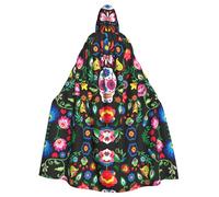 Sugar And Skulls And Flowers Printed Hooded Cloak Robe Cloak Witch Vampires Grim Reaper Devil For Boy Girl Cosplay Costume