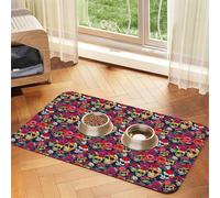 Sugar And Skulls And Flowers Printing Pet Absorbent Leather Tablecloth For Dogs Cats Food Mat 23.62in*15.75in 4mm Thick