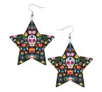 Sugar and Skulls and Flowers Star Shape Earrings, Modern Dangle Earrings, Women's Statement Jewelry for Office Daily