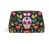 Sugar and Skulls and Flowers Toiletry Cosmetics Bag, Portable Travel Cosmetic Makeup Bag,PVC Leather,with Compartments