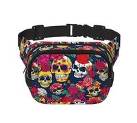 Sugar and Skulls and Flowers Unisex Fashion Waist Packs, Stylish Fanny Packs for Workouts, Running, Traveling, and Hiking