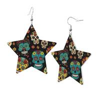 Sugar and Skulls Star Shape Earrings, Modern Dangle Earrings, Women's Statement Jewelry for Office Daily