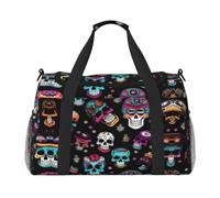 Sugar and Skulls Style Hand Travel Bag - Large Reusable Shopping Tote Bag, Perfect for Outdoor Activities, Sports, Camping & Groceries, Black, One Size