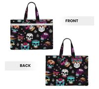 Sugar And Skulls Style Print Canvas Tote Documents Office Supplies Business Meeting Weekend Getaway File Bag
