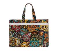 Sugar And Skulls Style Print Canvas Tote File Bag Lightweight Office Work Bags Travel Shopping Beach Outings
