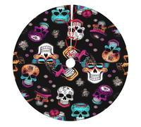 Sugar And Skulls Style Print Christmas Tree Skirt, Winter Xmas Tree Mat Decorations For Home Party Holiday Decorations